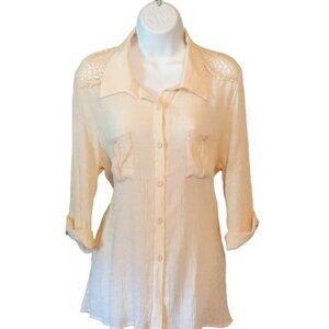 Lavish Women's Tunic Blouse Cream button down w/crochet detail  Size S